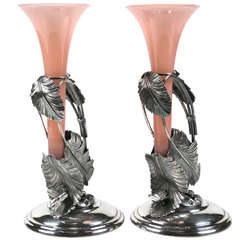 Silver Plated and Opaline Glass Vases