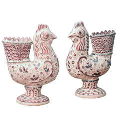 Vintage Carl Walters Pair of Faience Roosters, Mid-20th Century