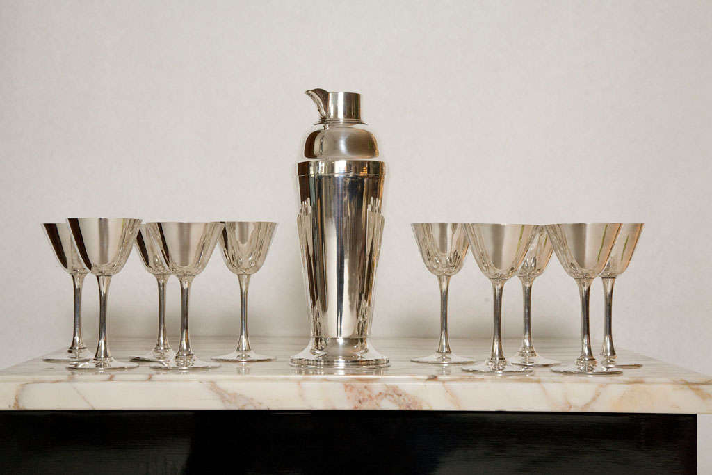 Sterling Silver Cocktail Shaker and Goblets