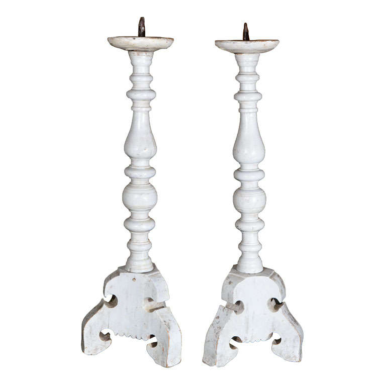 Pair of Antique French Grey Candlesticks at 1stdibs