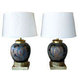 Pair of Embossed Italian Ceramic Lamps