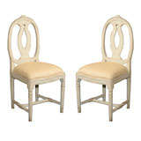 Antique Pair of Swedish Gustavian Style Painted Side Chairs