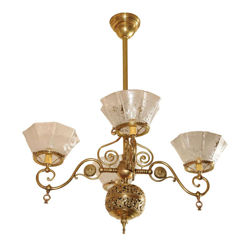 Four Arm Victorian Gas Chandelier Aesthetic Style At 1stdibs Four Arm Victorian Gas Chandelier, Gas Light Style Chandelier
