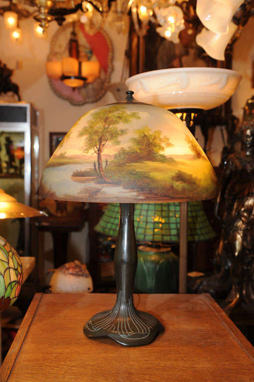 American Reverse Painted Lamp by Moe Bridges