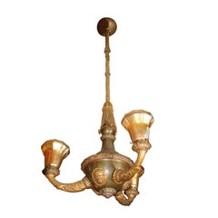 Elegant Three-Arm Fixture with Cameo Faces and Art Glass