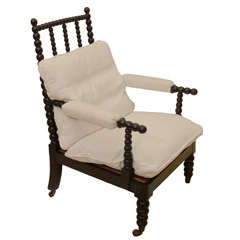Earl Victorian Ebonized Bobbin Open Arm Chair