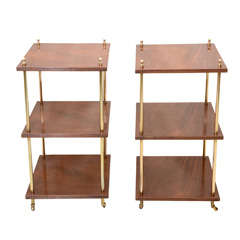 Pair Campaign Style 3 Tier Side Tables
