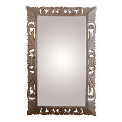 French Dark Stained Oak Cut Out Design Mirror