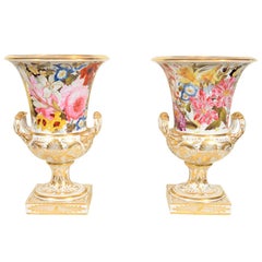 A Pair of Derby Urns Painted by Quaker Pegg
