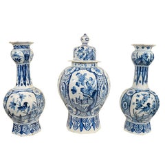 An 18th Century Garniture of 3 Dutch Delft Blue and White Vases