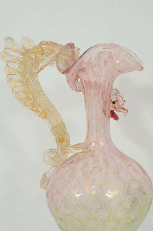 A Venetian Glass dragon pitcher with two matching goblets. For Sale 1
