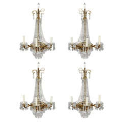 Set of Four Baltic Style Bronze and Crystal Sconces