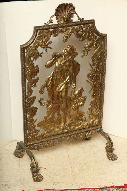 French very fine bronze dore fire screen