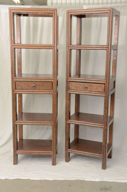Chinese 19thC. Q'ing Dynasty Jiangsu Crackle Lacquered Opened Bookcase