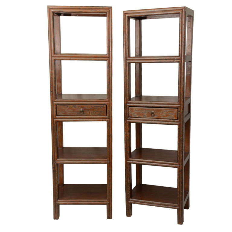 19thC. Q'ing Dynasty Jiangsu Crackle Lacquered Opened Bookcase
