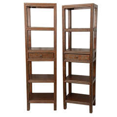 19thC. Q'ing Dynasty Jiangsu Crackle Lacquered Opened Bookcase