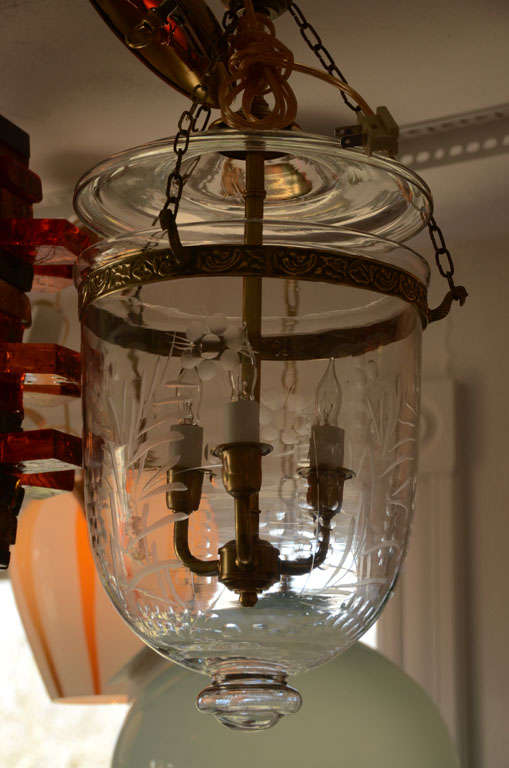 Etched Bell Jar Pendant In Excellent Condition In Bridgehampton, NY