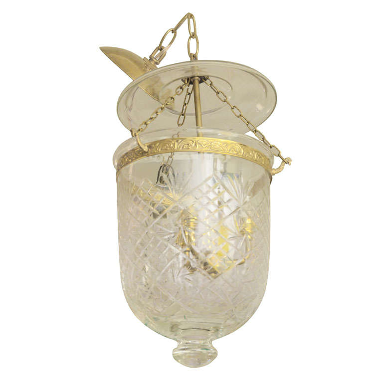 Etched Bell Jar Pendant with Brass Detail For Sale