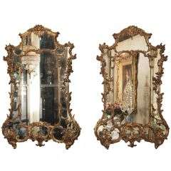 Near Pair of Antique Carved Wood Gold Leaf Mirrors