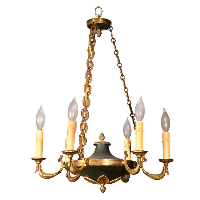 Antique Brass 6 Arm Chandelier.