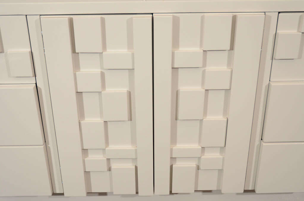 White Lacquered Lane Furniture Brutalist Dresser in the Manner of Paul Evans 1