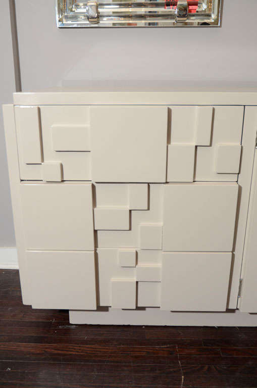 Wood White Lacquered Lane Furniture Brutalist Dresser in the Manner of Paul Evans