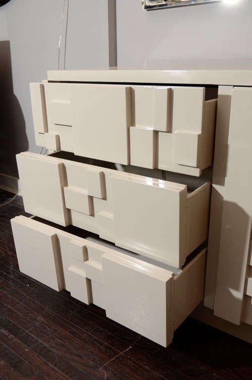 White Lacquered Lane Furniture Brutalist Dresser in the Manner of Paul Evans 2