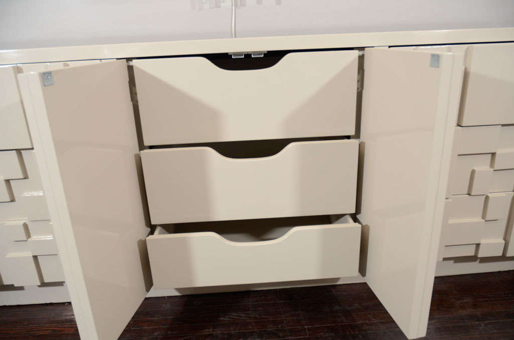White Lacquered Lane Furniture Brutalist Dresser in the Manner of Paul Evans 3