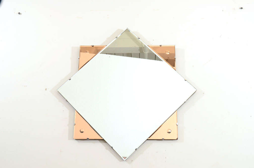 Vintage Art Deco Peach-Colored Glass Mirror, England, c. 1930's