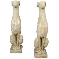 Pair of English Whippet Garden Statues, 20th Century