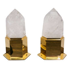 A pair of rock crystal obelisks mounted as table lamps, designed by Superego .