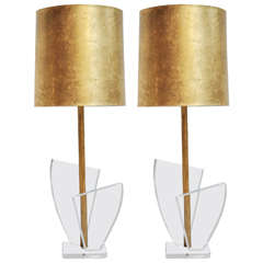 Pair of Lucite and Gold Lamps