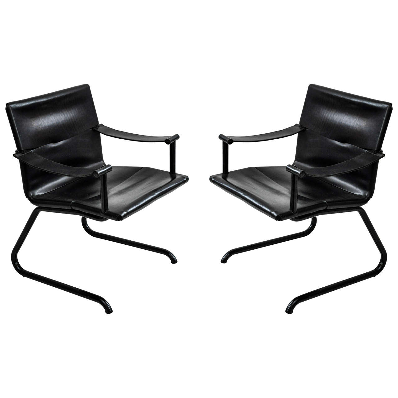Pair of Black Leather Chairs