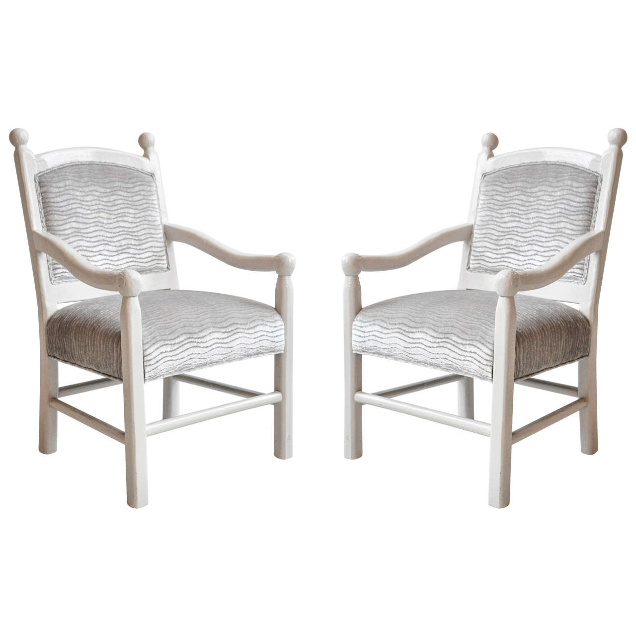 Pair of Pearl White Lacquered Arm Chairs