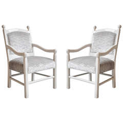 Pair of Pearl White Lacquered Arm Chairs