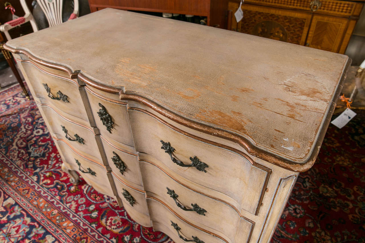 American Swedish Paint Distressed Decorated Louis XV Style Commode / Chest / Dresser 