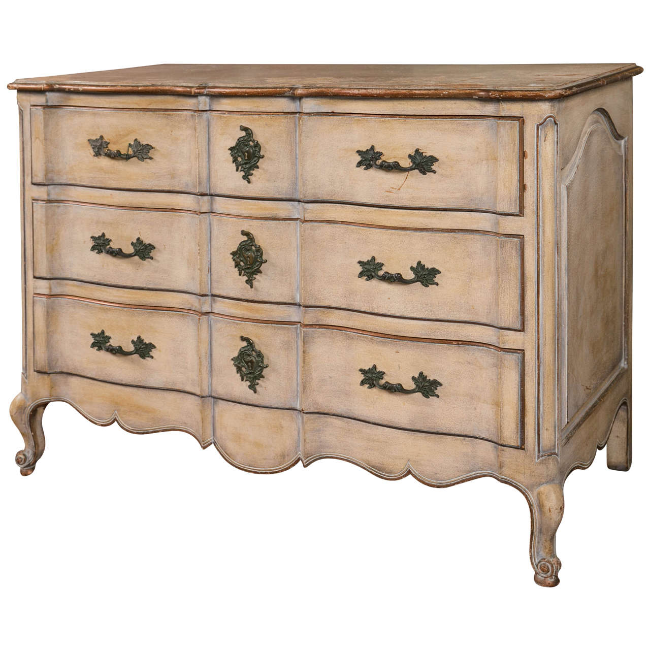 Swedish Paint Distressed Decorated Louis XV Style Commode / Chest / Dresser 