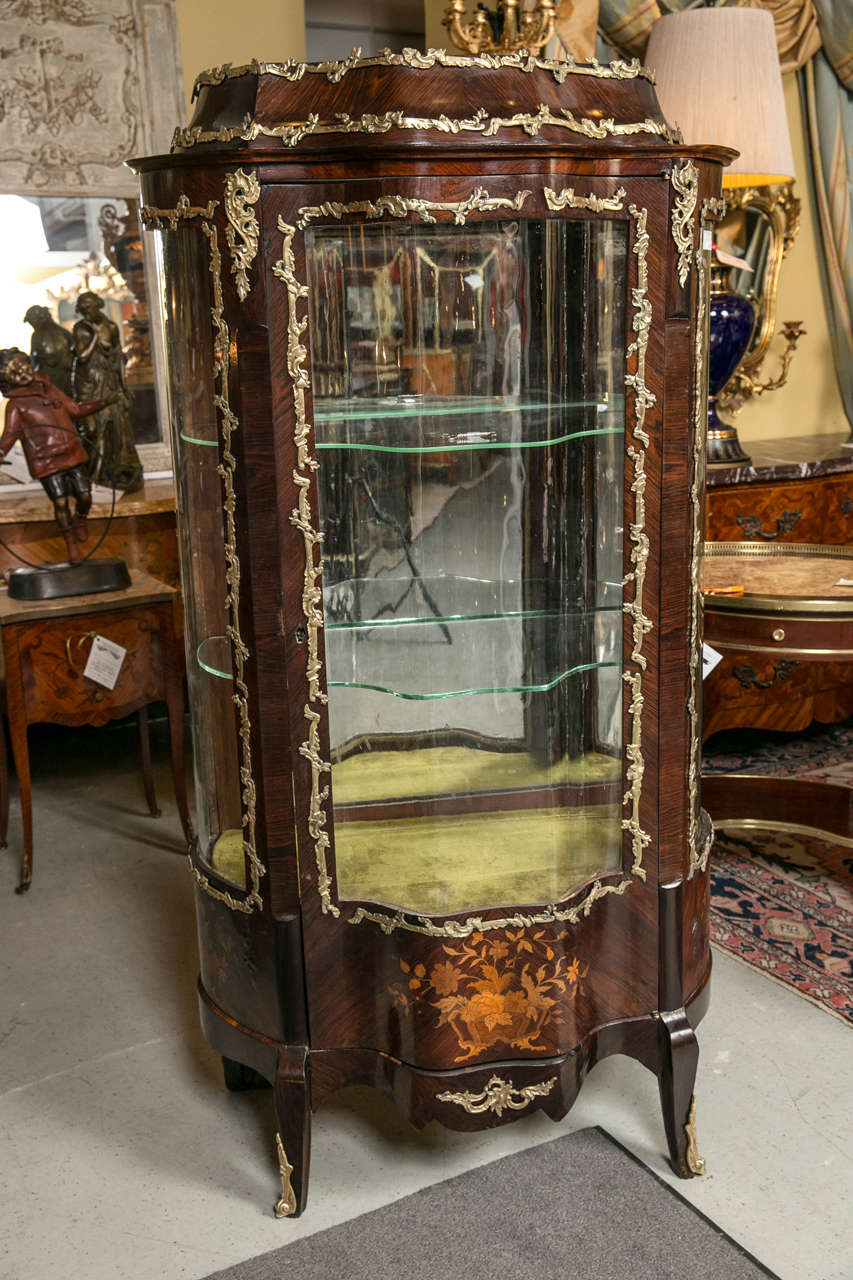 R. J. Horner French Inlaid Serpentine Front Vitrine