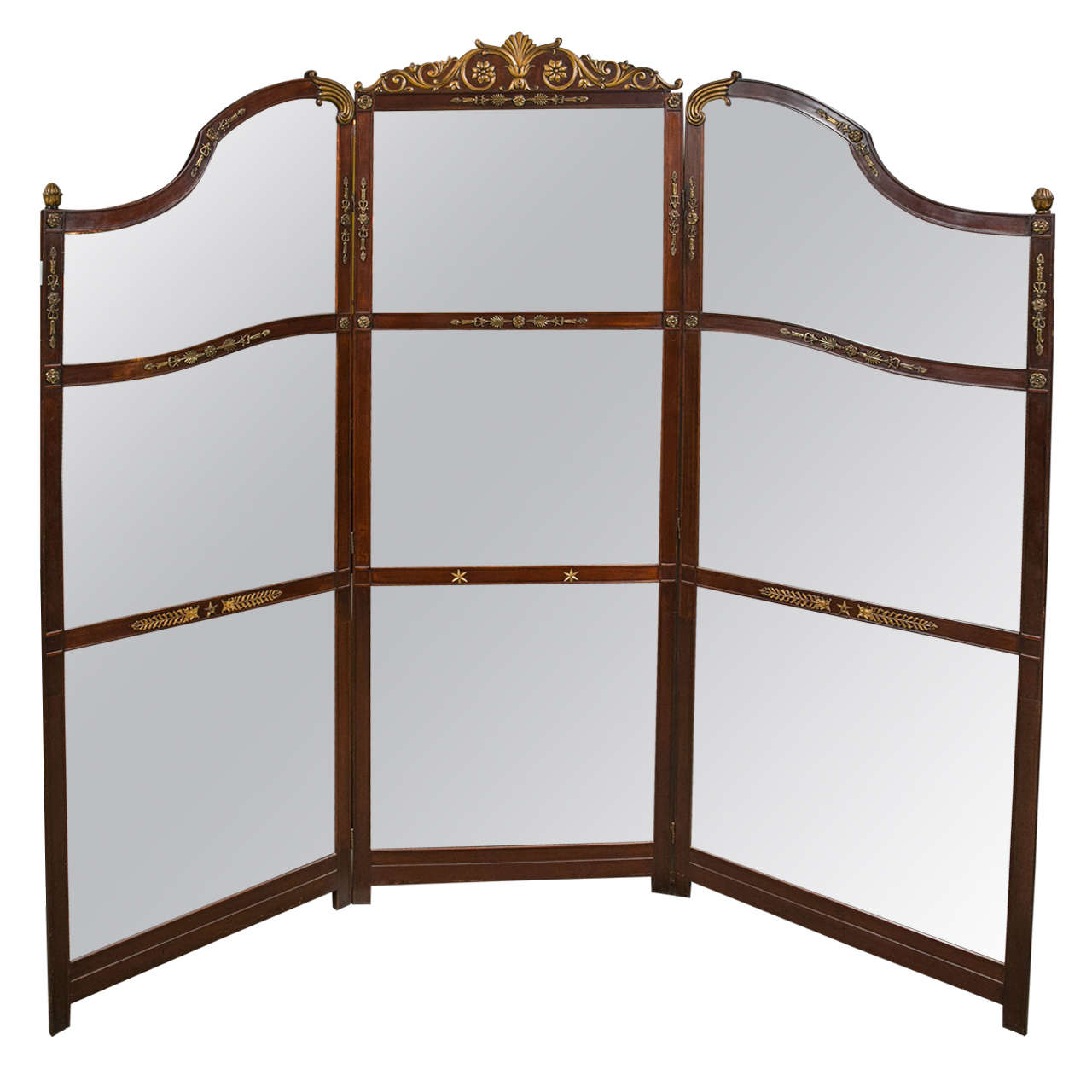 Three-Panel Room Divider or Screen Mirror and Mahogany, Early 19th Century
