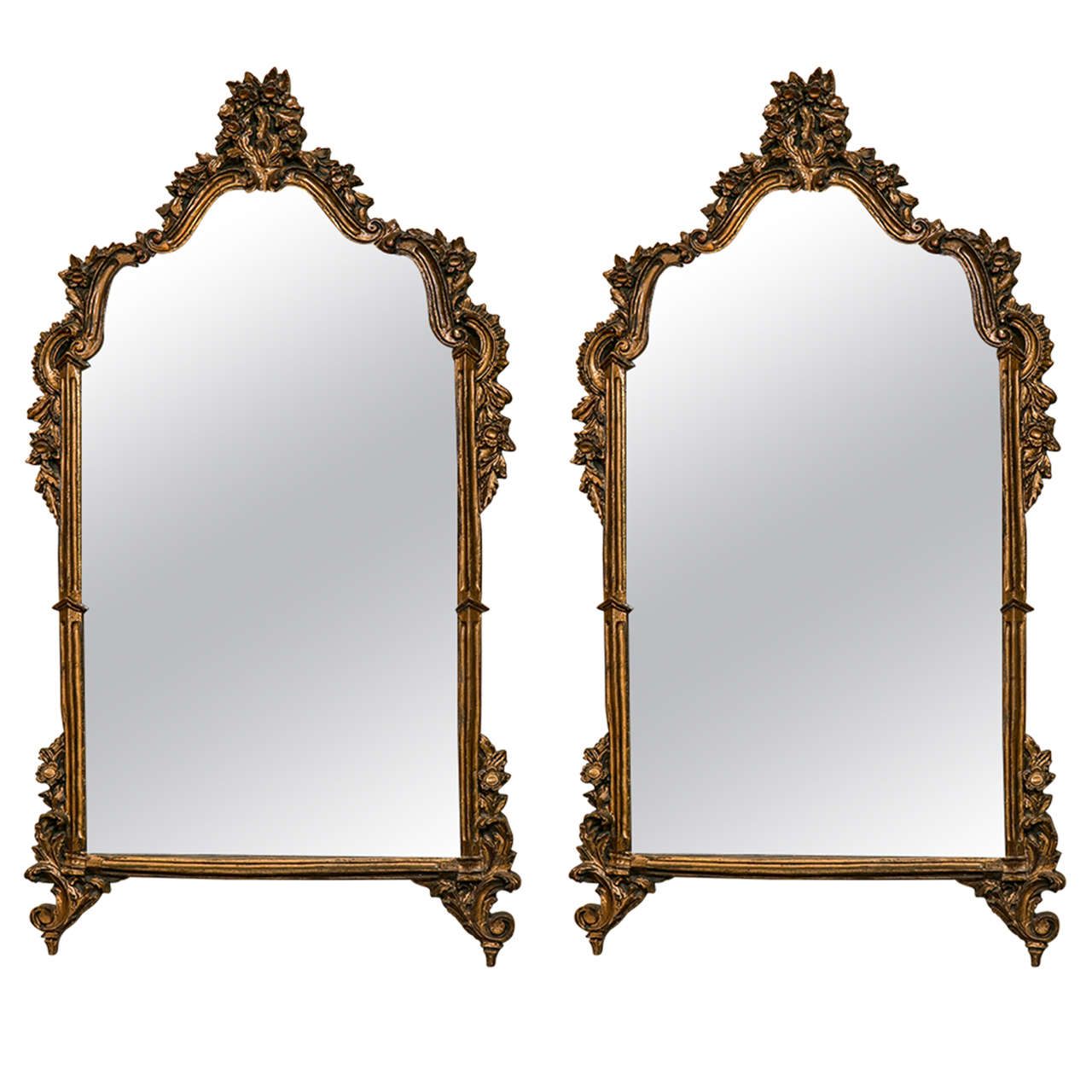 Pair of Louis XVI Style Mirrors in Gilt Gold Finish