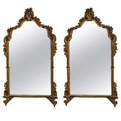 Pair of Louis XVI Style Mirrors in Gilt Gold Finish