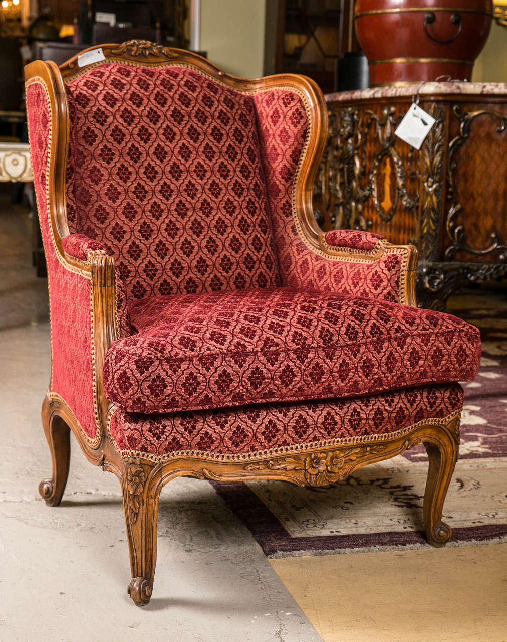 Pair of Louis XV Style French Wingback Bergere Chairs Finely Carved And Crafted  1