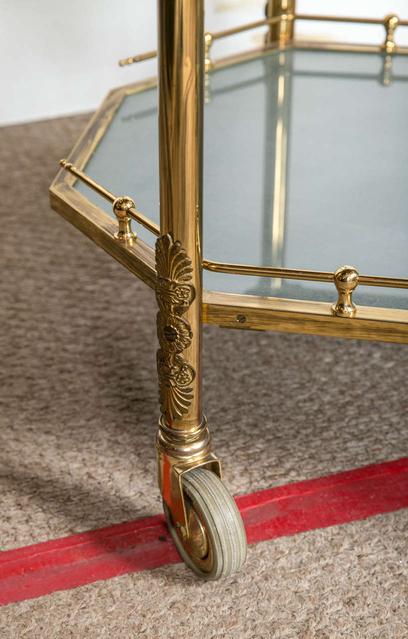 Beveled Glass Bronze and Brass Tea Wagon or Serving Cart In Good Condition In Stamford, CT
