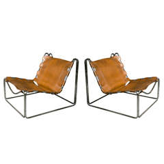 Pair of Leather Lounge Chairs by Pascal Mourgue