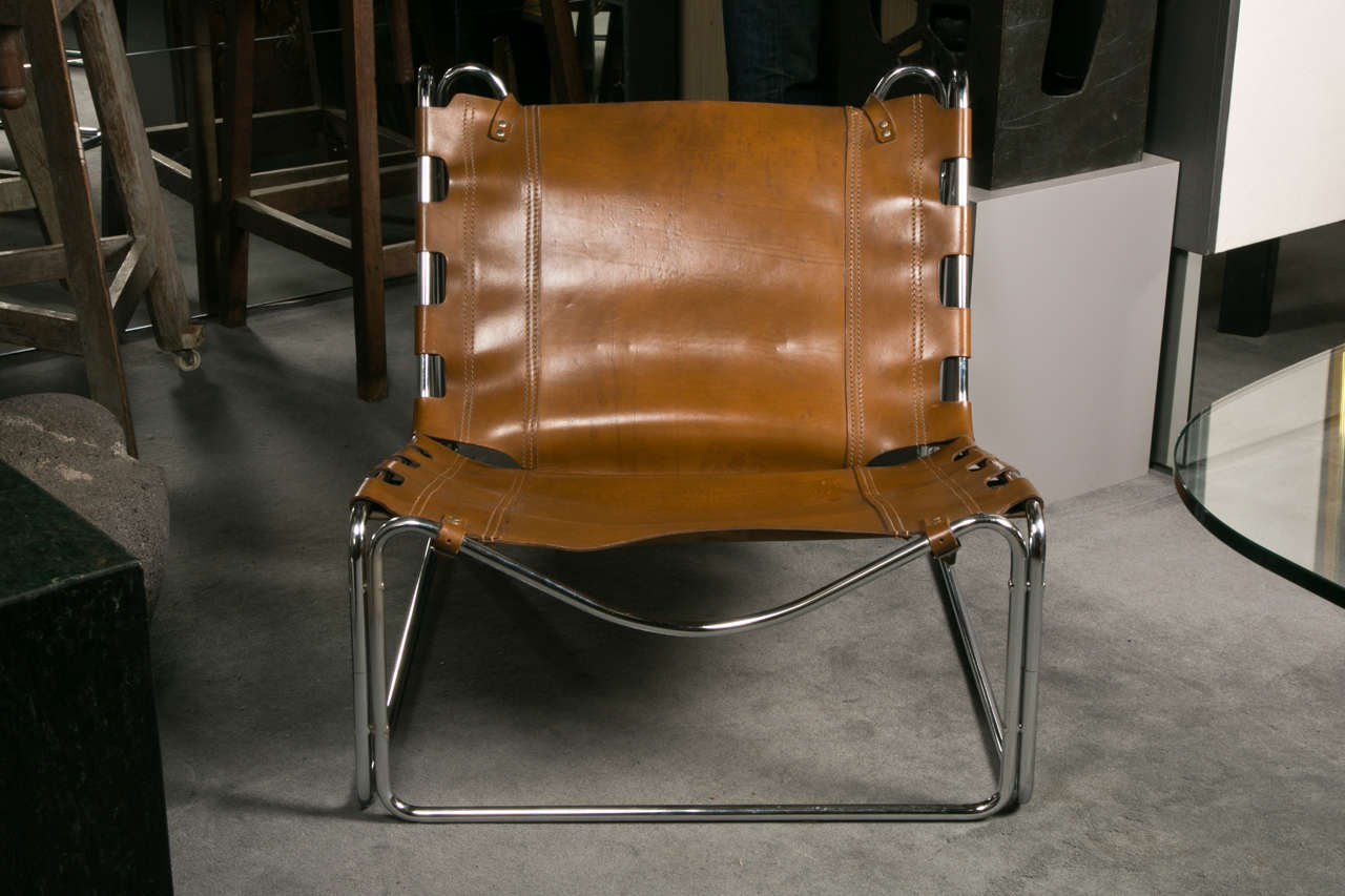 Pair of leather lounge chairs by Pascal Mourgue (1943-2014).
