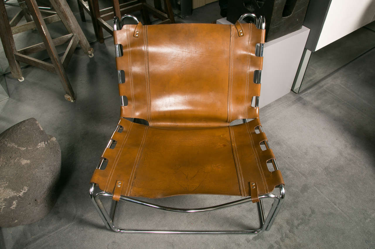 French Pair of Leather Lounge Chairs by Pascal Mourgue For Sale