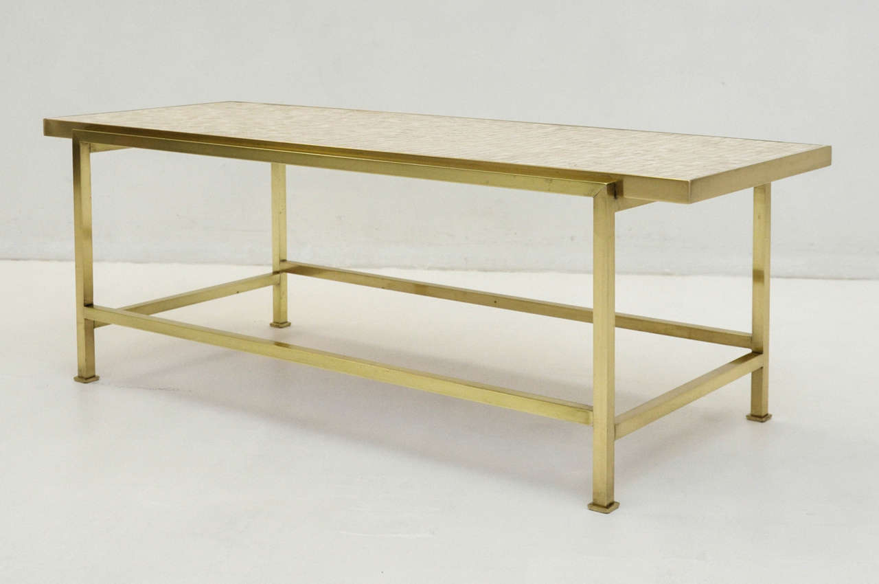 Dunbar Brass and Travertine Coffee Table by Edward Wormley In Excellent Condition In Chicago, IL