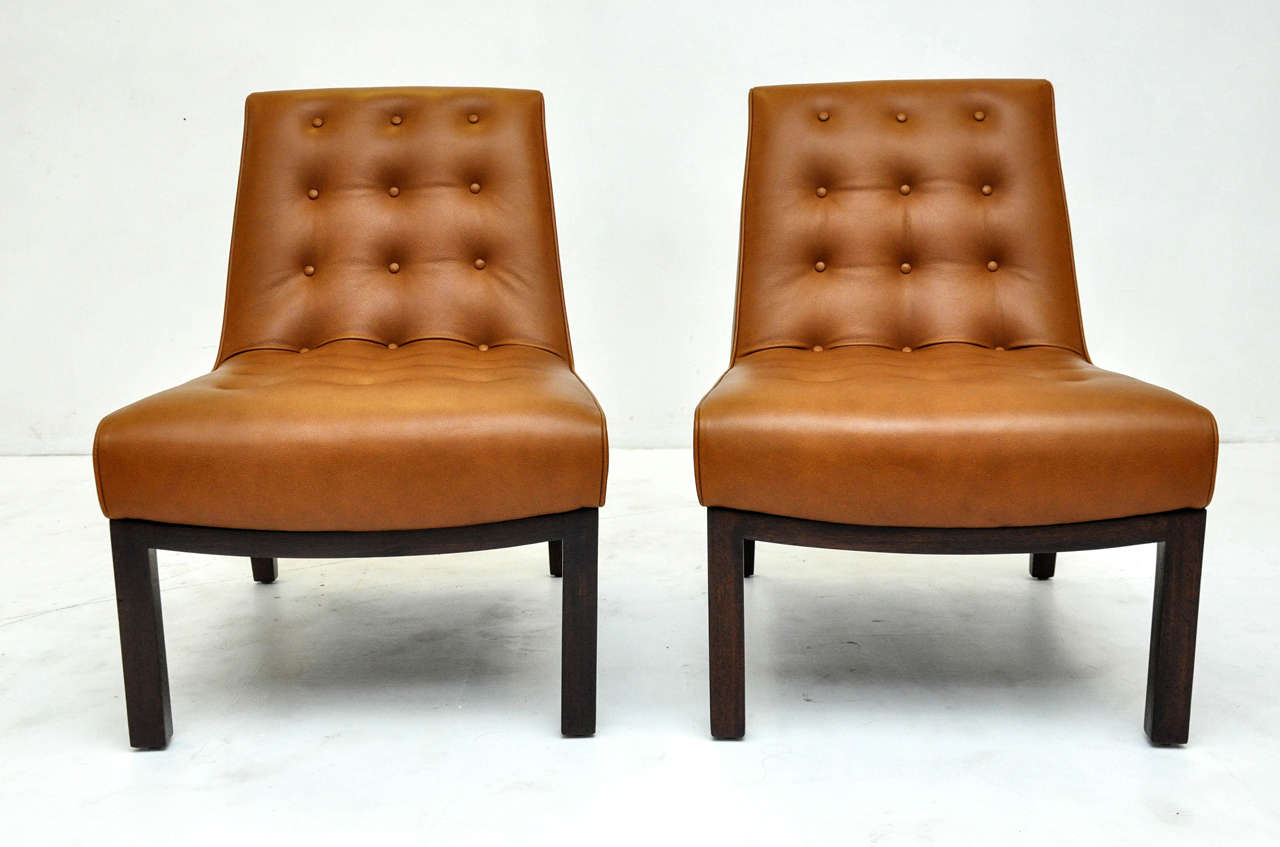Mid-Century Modern Leather Slipper Chairs by Edward Wormley for Dunbar