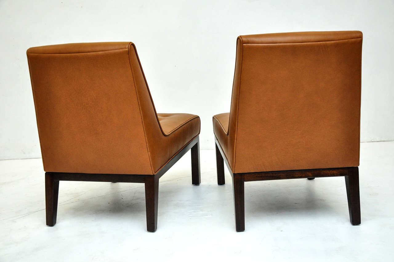 20th Century Leather Slipper Chairs by Edward Wormley for Dunbar