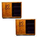 Pair 1950
s Display Commodes in Flame-Grain Birch - American